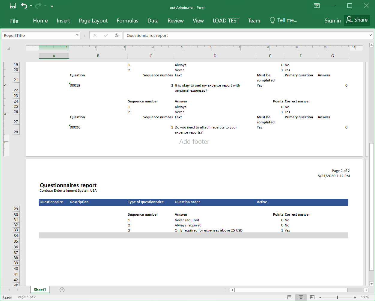 Beispiel eines generierten Berichts im Excel-Format, Seite 2.