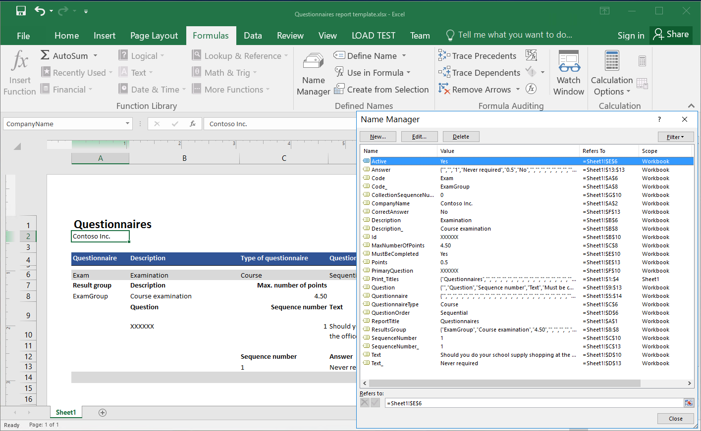 Verwenden des Namensmanagers zum Überprüfen von Excel-Namen in der bereitgestellten Excel-Vorlage.