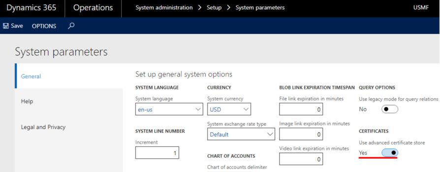 Seite „Systemparameter“, Registerkarte „Allgemein“.