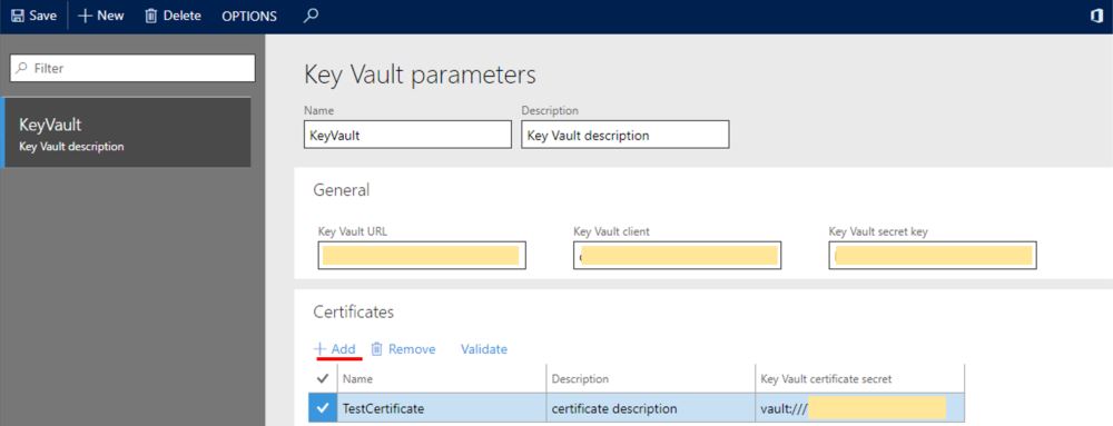 Seite „Key Vault-Parameter“.