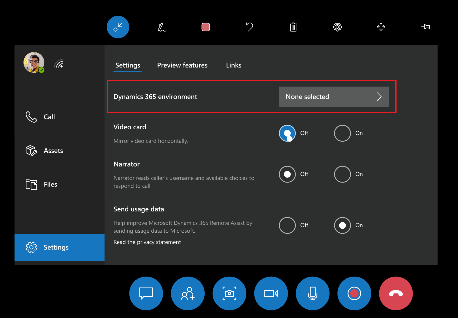 Remote Assist-Einstellungen in HoloLens.