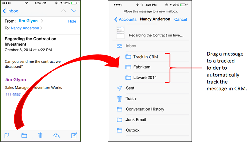 Exchange-E-Mail-Ordnernachverfolgung in Dynamics 365-Apps.