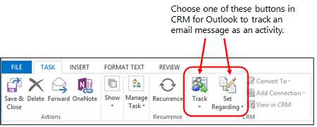 Verfolgungsschaltflächen auf Dynamics 365 for Outlook-Band