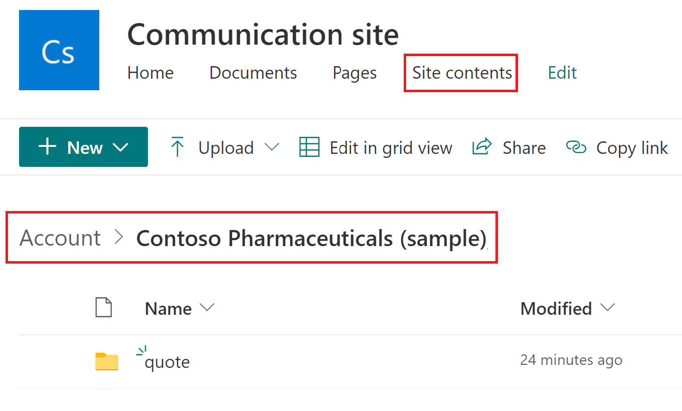 Screenshot mit der SharePoint Website-Navigation, um auf den Firma-Ordner zuzugreifen