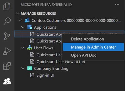 Screenshot der Option „Im Admin Center öffnen“.