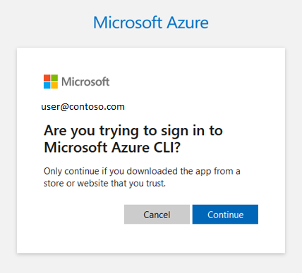 Neue Eingabeaufforderung mit dem Text „Versuchen Sie, sich bei der Azure CLI anzumelden?“