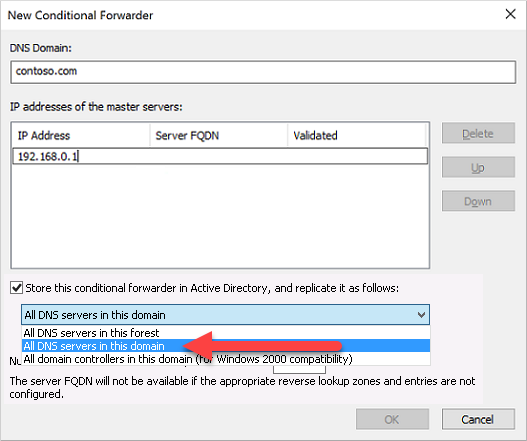 Screenshot: Auswählen aller DNS-Server in dieser Domäne