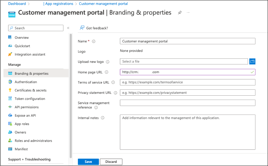 Screenshot der Optionen und Einträge für „Branding und Eigenschaften“.