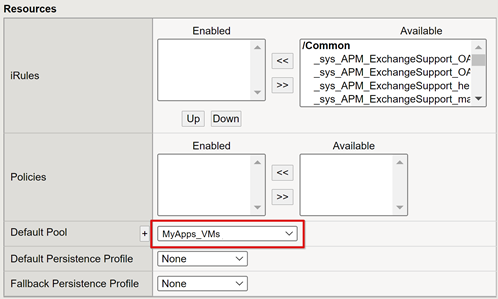 Screenshot der Option „Default Pool“ (Standardpool) unter „Resources“ (Ressourcen).