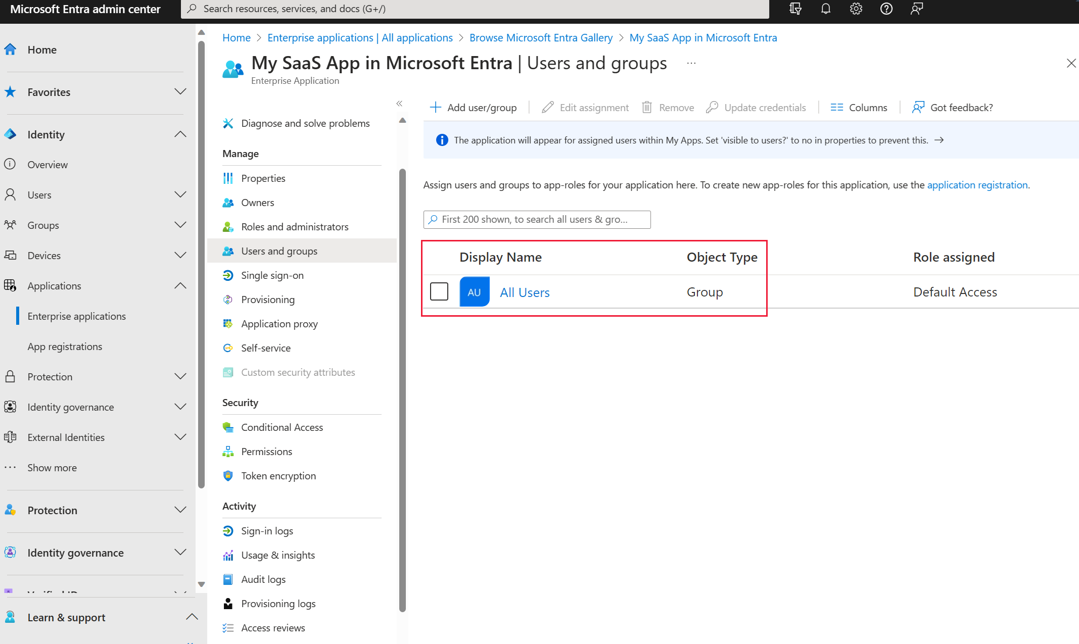 Screenshot von „Meine SaaS-Apps“ in Microsoft Entra ID