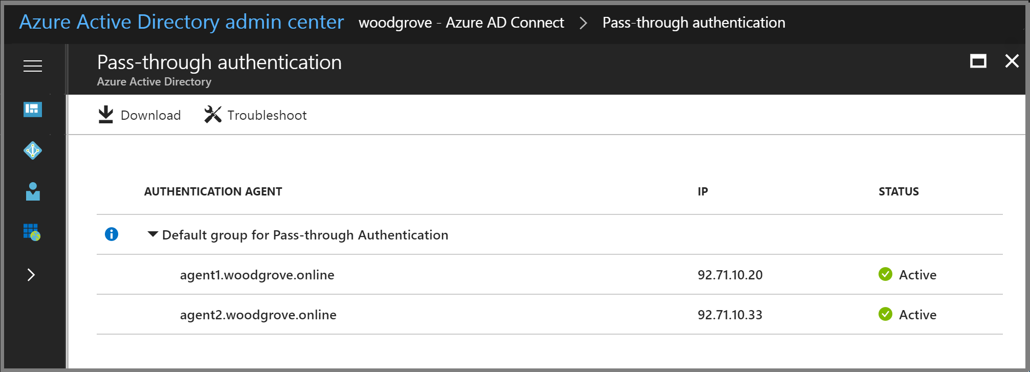 Blatt „Passthrough-Authentifizierung“ im Microsoft Entra Admin Center