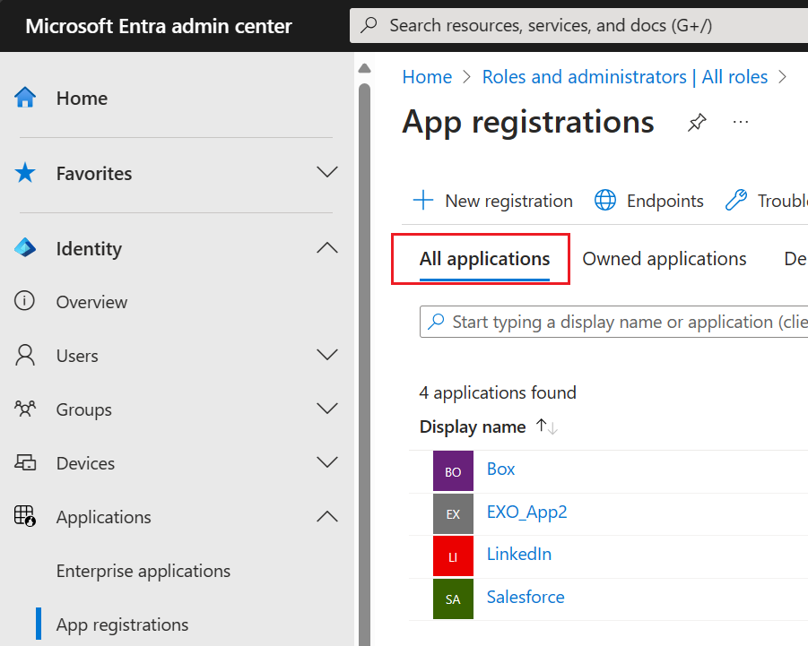 Erstellen oder Bearbeiten von App-Registrierungen auf der Seite „App-Registrierungen“