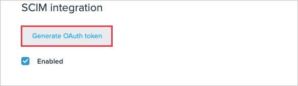 Screenshot der Seite „SCIM integration“ in der 15Five-Verwaltungskonsole. „Generate OAuth token“ (OAuth-Token generieren) ist hervorgehoben.