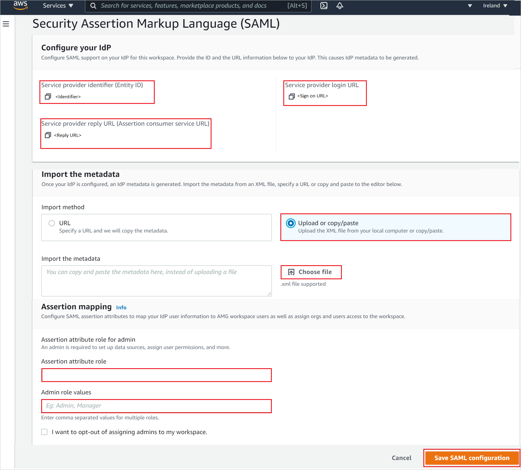 Screenshot shows SAML Setup.