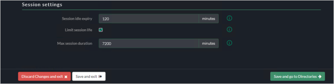 Screenshot des Dialogfelds „Session Settings“ (Sitzungseinstellungen) der Akamai EAA-Konsole.