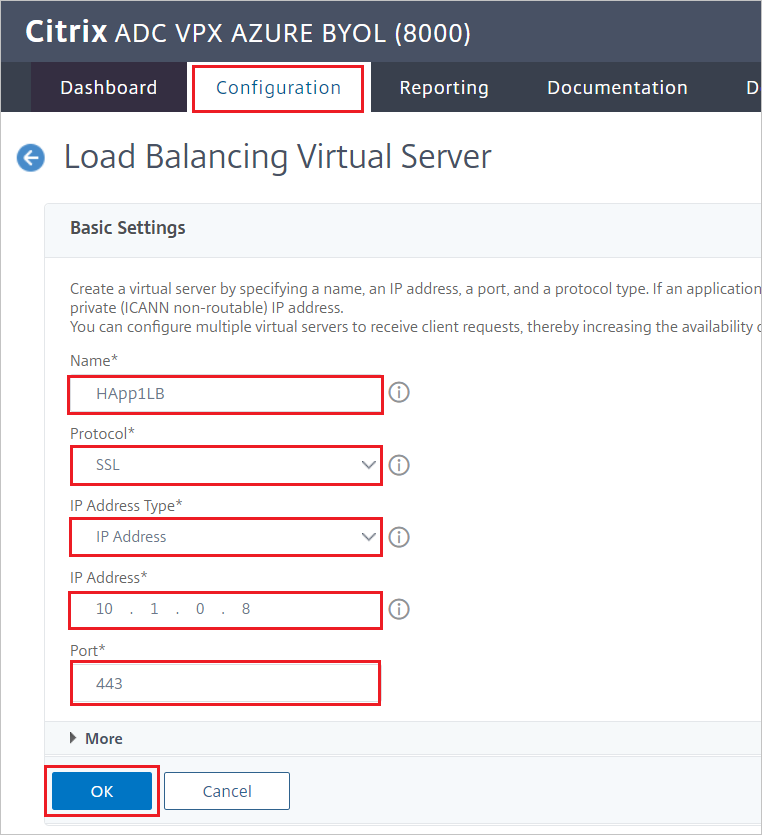 Citrix ADC-Konfiguration: Bereich „Grundeinstellungen“