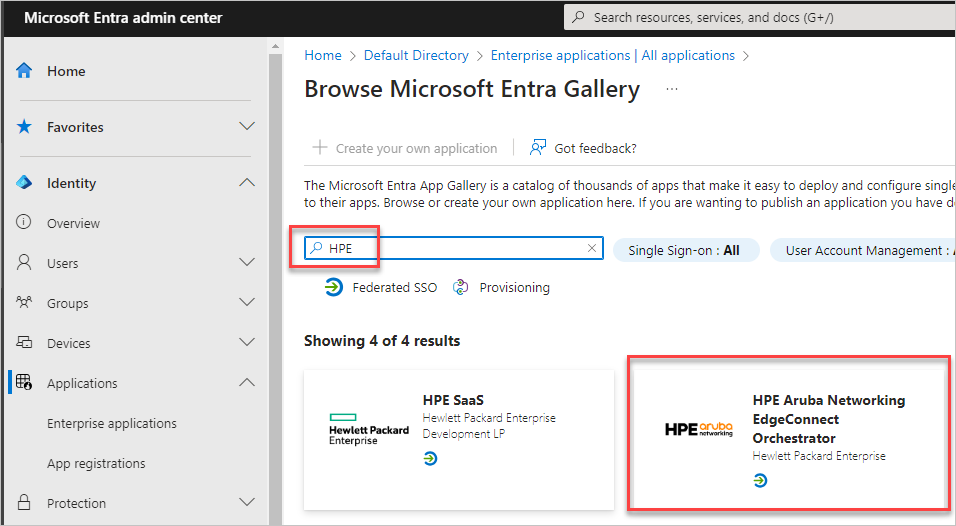 Screenshot: Auswählen von „HPE Aruba Networking EdgeConnect Orchestrator“