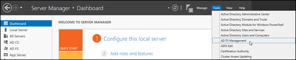 Wählen Sie Server-Manager Tools > AD FS-Verwaltung aus.