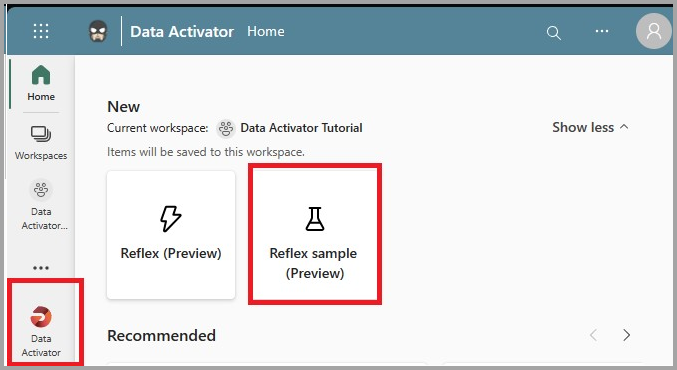 Auswählen des Reflexbeispiels für Data Activator-Tutorialdaten.