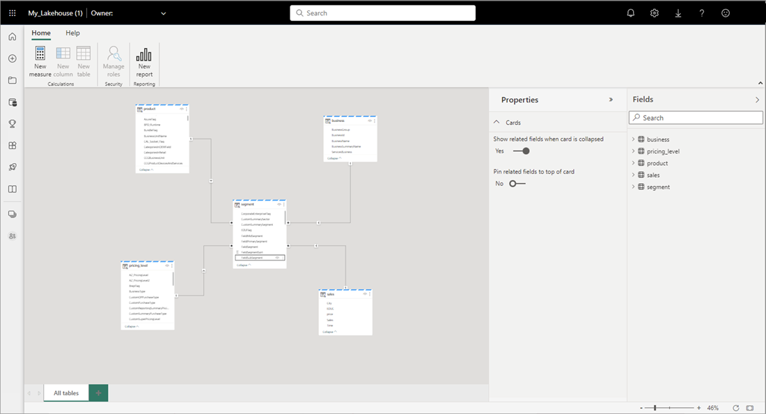 Screenshot der die Webmodellierungsoberfläche in Power BI zeigt.