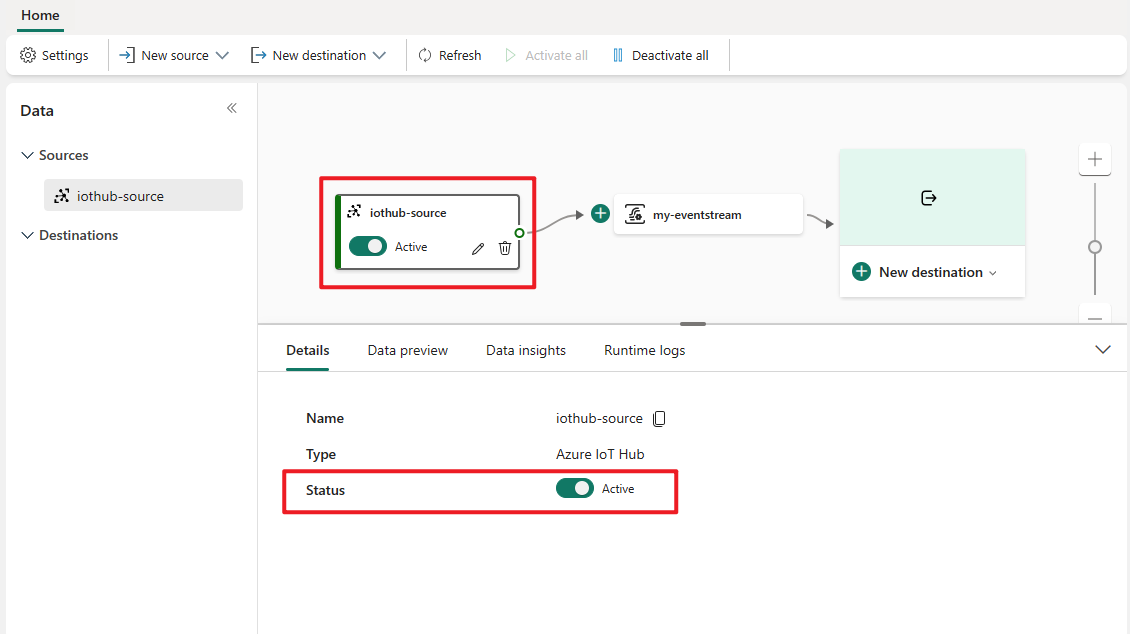 Screenshot: Azure IoT Hub-Quelle im Eventstream-Editor.