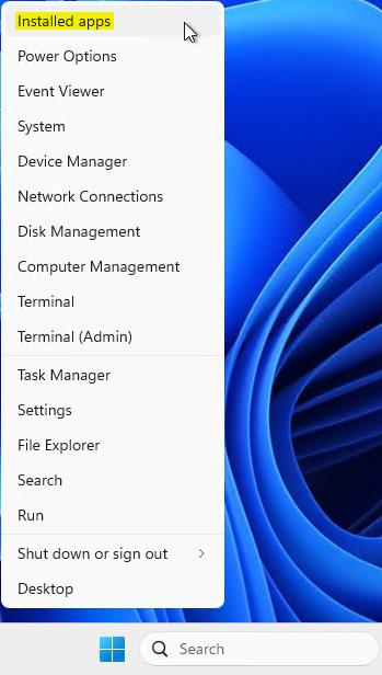 installed apps context menu