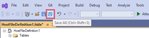 Screenshot: Visual Studio-Symbolleiste mit Auswahloption für Alle speichern