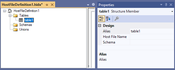 Screenshot: Neue Tabelle und Eigenschaften