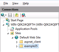 Screenshot der Strukturansicht untergeordneter Knoten unter dem Standardmäßigen Websiteknoten mit hervorgehobener Beispiel-35-Ordner.