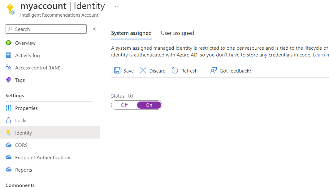 Vom System zugewiesener Identitätsstatus auf dem IR-Konto.