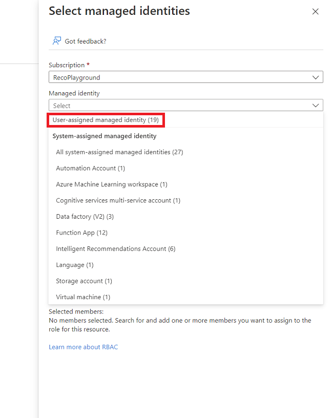 Wählen Sie die Benutzern zugewiesene verwaltete Identität aus.