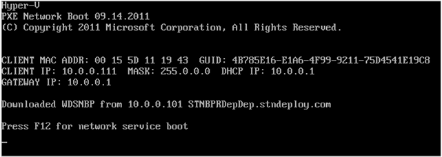 Beispiel für einen BIOS-PXE-Bildschirm von einem virtuellen Hyper-V-Computer.