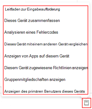 Screenshot: Leitfaden zur Copilot-Eingabeaufforderung, nachdem Sie ein Gerät in Microsoft Intune oder Intune Admin Center ausgewählt haben