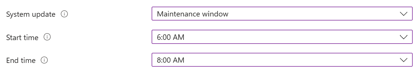 Screenshot der Systemupdateeinstellung mit einem Wartungsfenster für Android Enterprise-Geräte im Microsoft Intune Admin Center