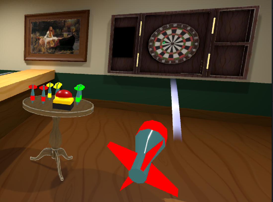 Ein Screenshot eines Dartspiels mit einem Dart-Grab und lesen Sie, um geworfen zu werden.