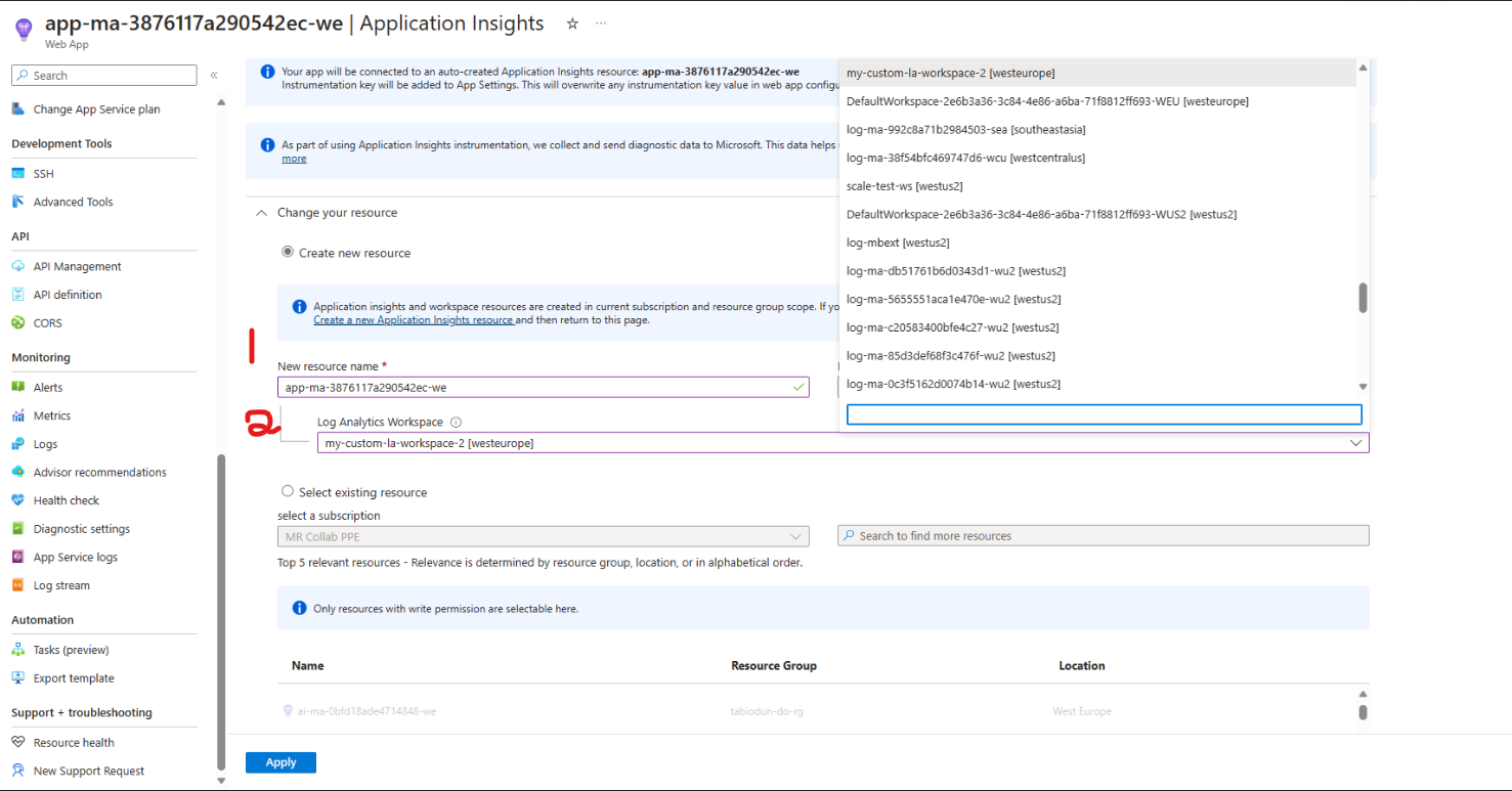 App Insights-Formular