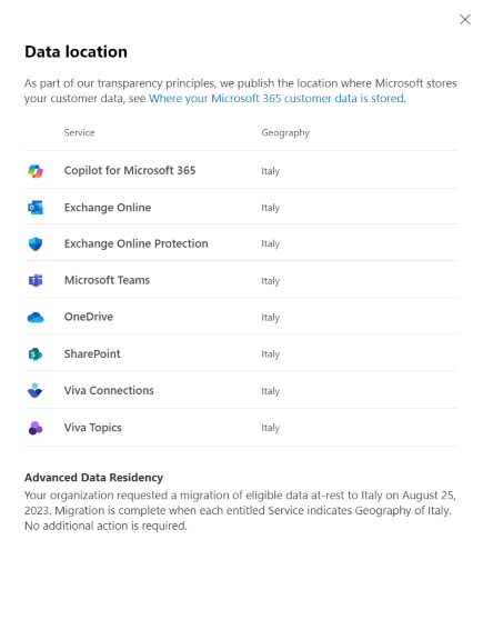 Screenshot: Ansicht „Datenspeicherort“ Migration abgeschlossen