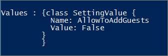 Screenshot des PowerShell-Fensters, das anzeigt, dass der Gastgruppenzugriff auf falsch festgelegt wurde.