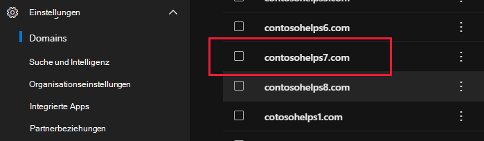 Wählen Sie Ihre Domäne in Microsoft 365 aus.