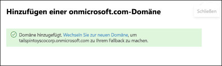 Screenshot der Domäne erfolgreich hinzugefügt.