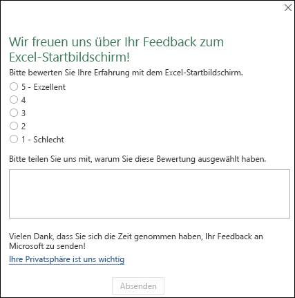 Screenshot: Beispiel für eine produktinterne Excel-Feedbackanforderung