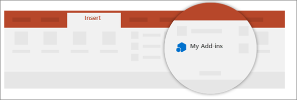 Der Screenshot zeigt, dass Sie Add-Ins in „Meine Add-Ins“ über die Registerkarte „Einfügen“ anzeigen können.