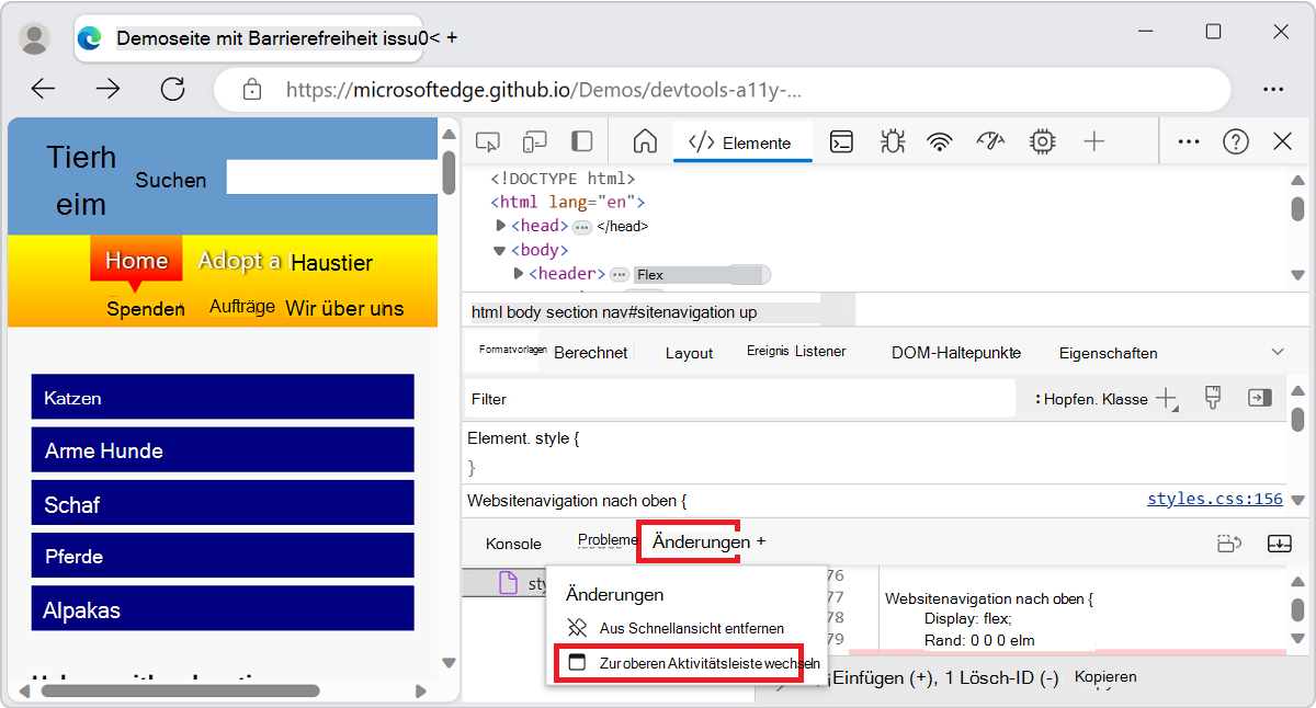 Das Rechtsklickmenü für ein Tool in der Symbolleiste 