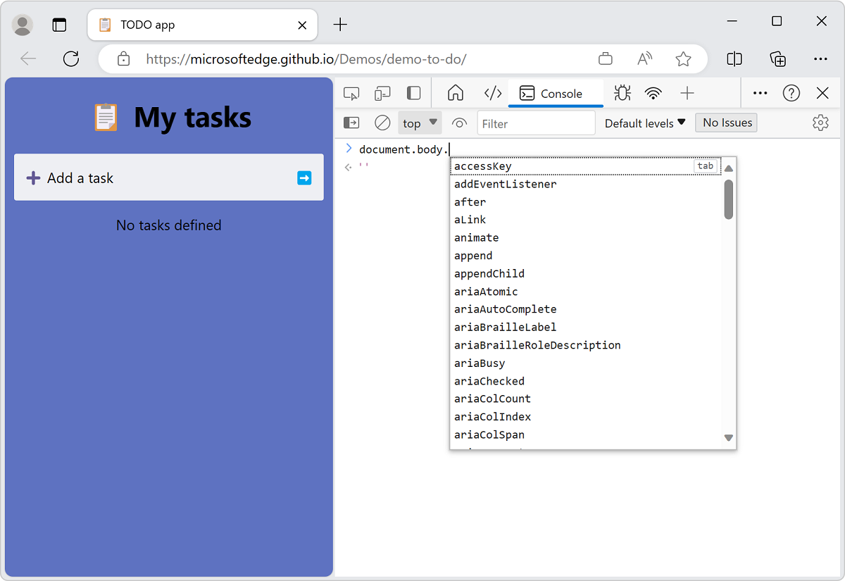 Automatische Konsolenvervollständigung von JavaScript-Ausdrücken