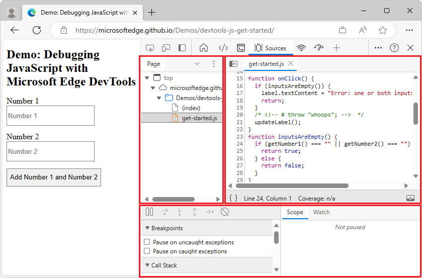 Die drei Teile der Benutzeroberfläche des Quellentools