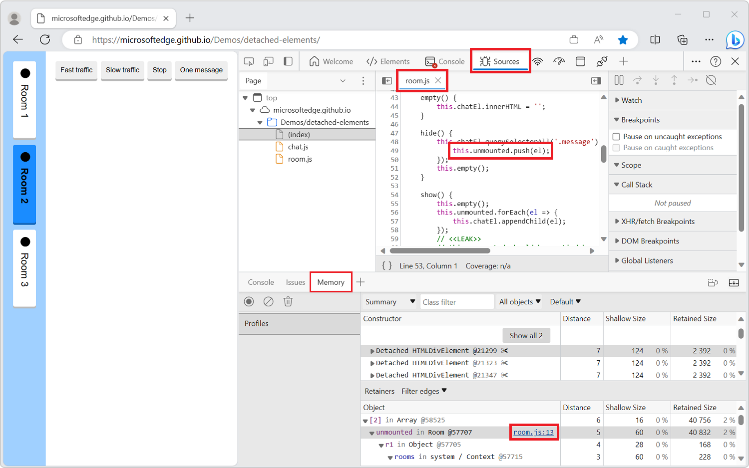 Identifizieren des JavaScript-Elements, das das getrennte Element beibehält