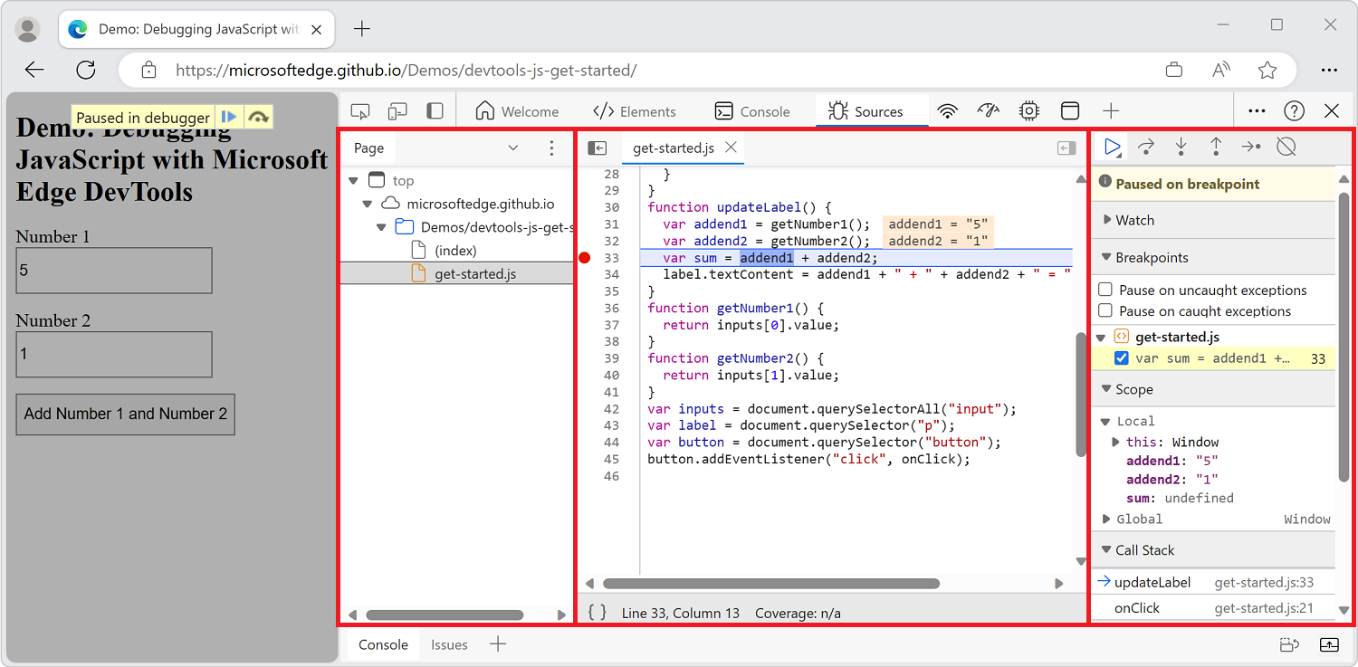 Navigieren, Anzeigen, Bearbeiten und Debuggen von JavaScript, das vom Server zurückgegeben wird