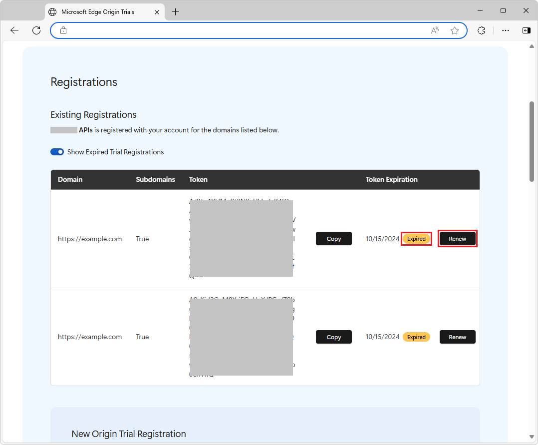 Benutzeroberfläche zum Erneuern eines Tokens