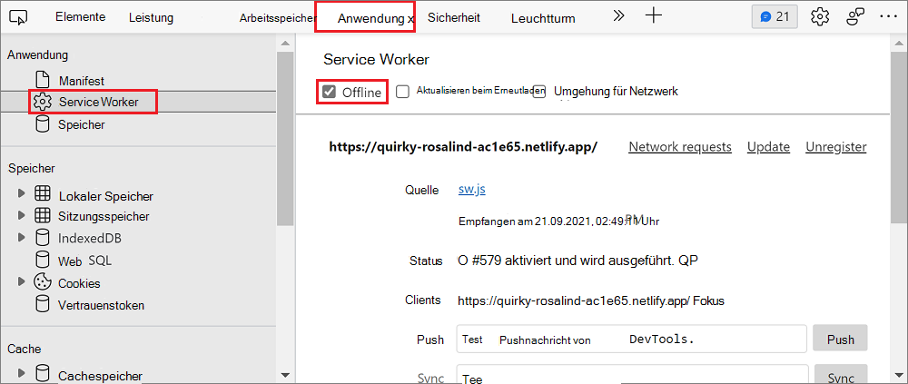 Simulieren des Offlinemodus mit DevTools