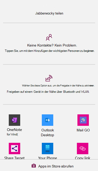 Das Freigabedialogfeld unter Windows